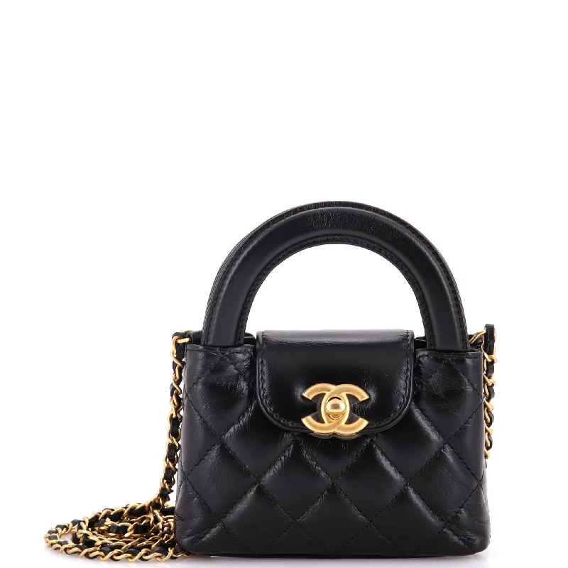 Kelly Top Handle Clutch with Chain Quilted Shiny Aged Calfskin