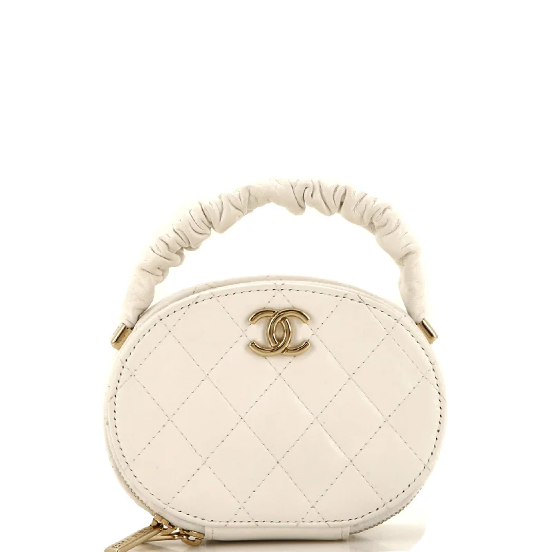 CC Ruched Oval Top Handle Quilted Lambskin Mini