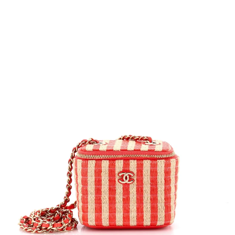 Classic Vanity Case with Chain Striped Raffia and Jute Mini