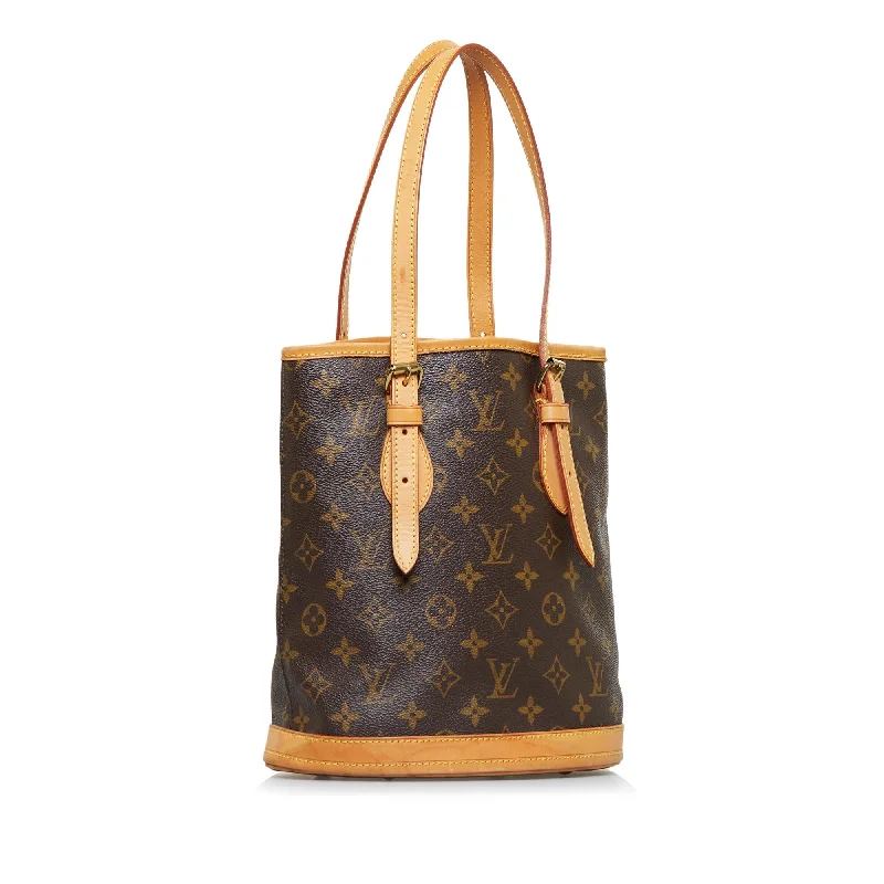 Louis Vuitton bags with a chain - link trim and a leather body for a modern edgeLouis Vuitton Monogram Bucket PM (x4CKsR)