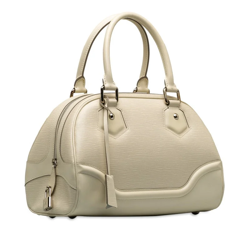 Louis Vuitton bags with a chain - link trim and a leather body for a modern edgeLouis Vuitton Epic Bowling Montaigne PM Handbag M5932J Ivory White Leather Lady Louis Vuitton