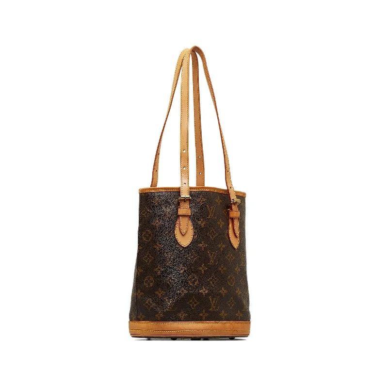 Louis Vuitton bags with a chain - link trim and a leather body for a modern edgeLouis Vuitton Monogram Bucket PM (0MiBJq)