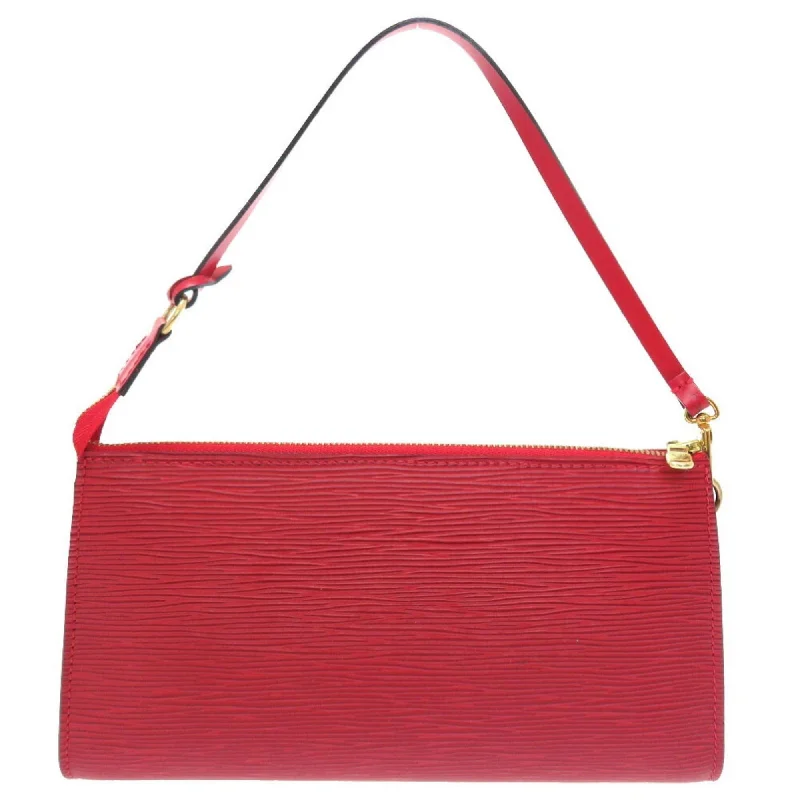 Louis Vuitton bags with a chain - link trim and a leather body for a modern edgeLouis Vuitton Epi Pochette Accessory Red M52947 Handbag 0193 LOUIS VUITTON