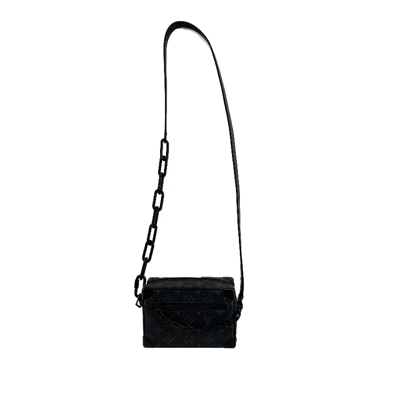 Louis Vuitton bags with a chain - link trim and a leather body for a modern edgeLOUIS VUITTON Excellent Mini Soft Trunk Monogram Eclipse Black Handbag