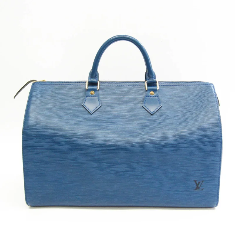 Louis Vuitton bags with a chain - link trim and a leather body for a modern edgeLouis Vuitton Epi Speedy 35 M42995 Unisex Handbag Toledo Blue