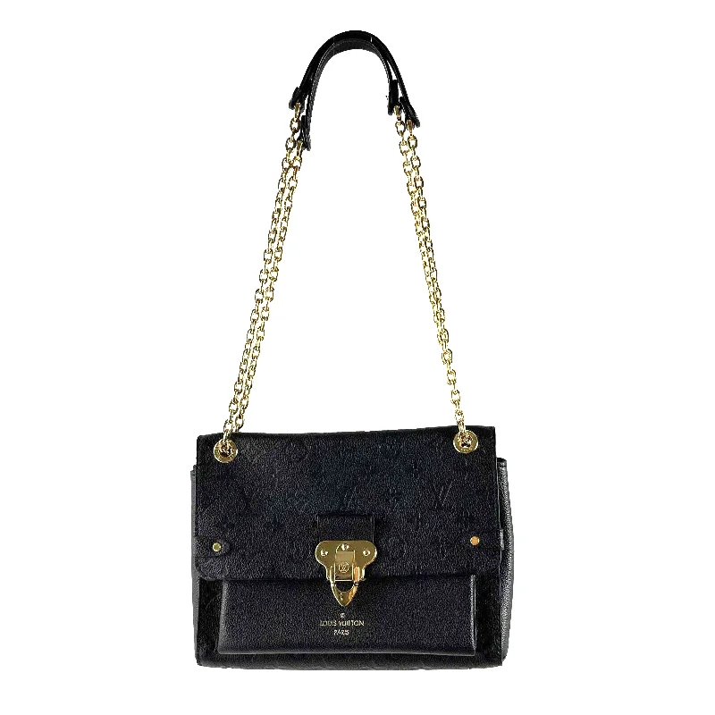 Louis Vuitton bags with a chain - link trim and a leather body for a modern edgeLOUIS VUITTON Excellent Monogram Empreinte Vavin PM Black Handbag