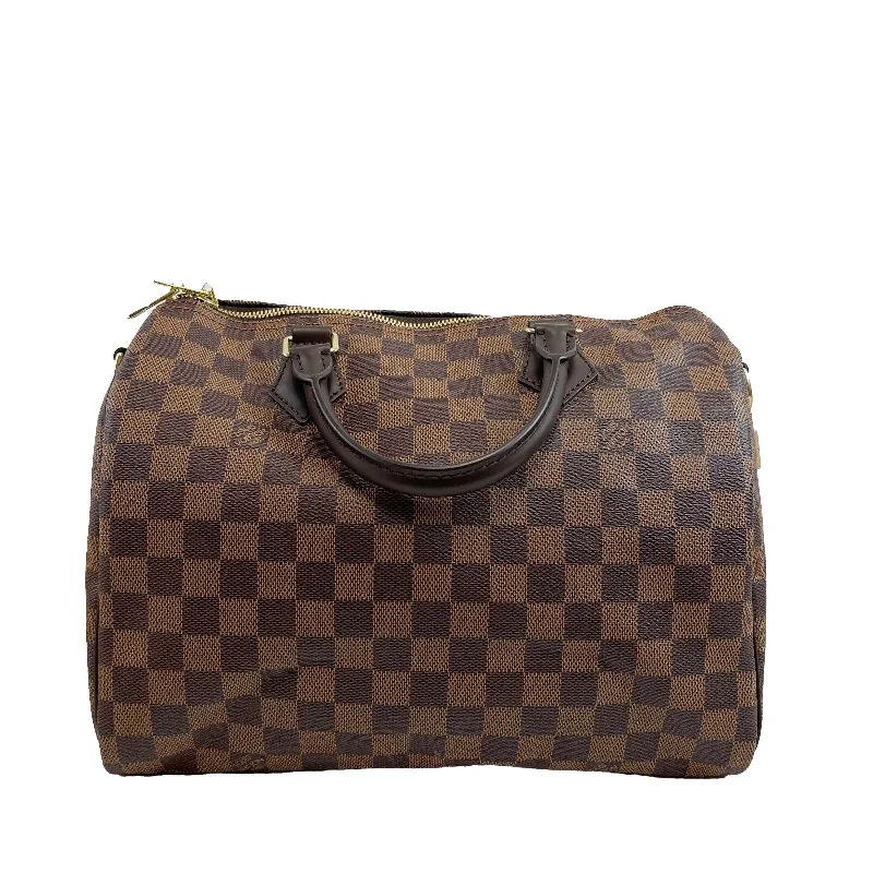 Louis Vuitton bags with a chain - link trim and a leather body for a modern edgeLOUIS VUITTON Excellent Damier Ebene Speedy Bandouliere 30 Brown Handbag