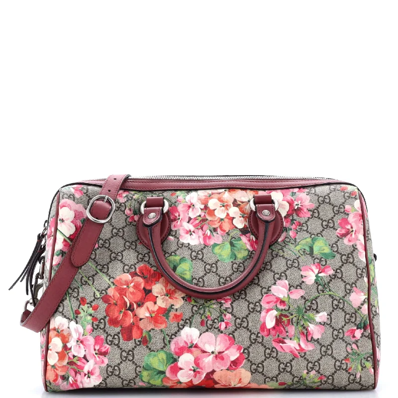 Convertible Boston Bag Blooms Print GG Coated Canvas Medium