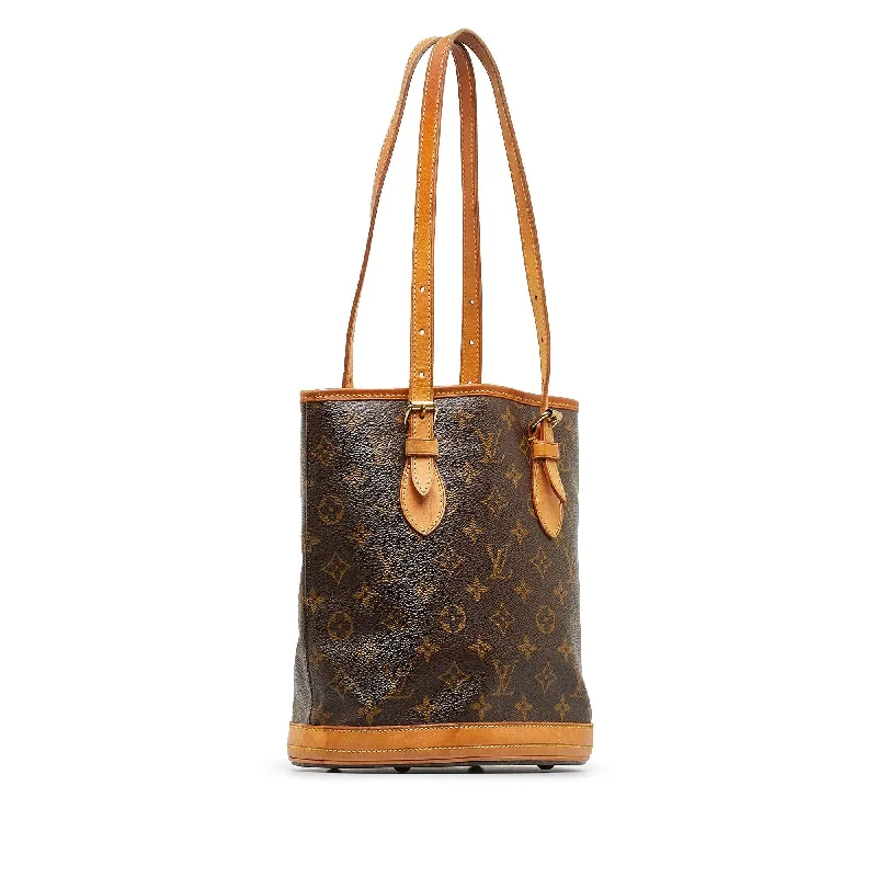 Louis Vuitton bags with a chain - link trim and a leather body for a modern edgeLouis Vuitton Monogram Bucket PM (eYaucb)