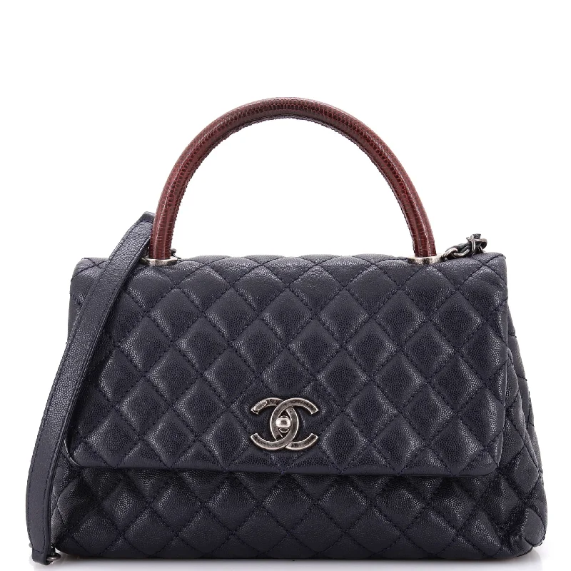 Coco Top Handle Bag Quilted Caviar with Lizard Small