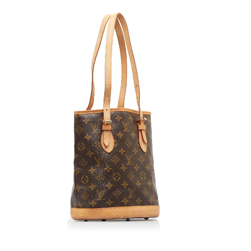 Louis Vuitton bags with a chain - link trim and a leather body for a modern edgeLouis Vuitton Monogram Bucket PM (rOwcnt)