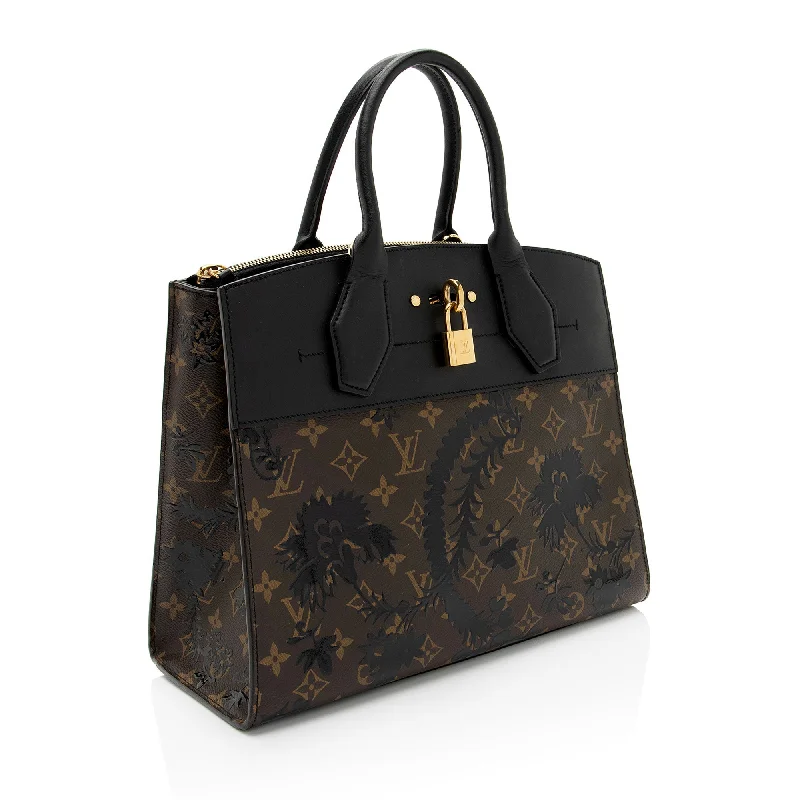 Louis Vuitton bags with a chain - link trim and a leather body for a modern edgeLouis Vuitton Monogram Blossom Canvas City Steamer MM Tote (JSqUaK)