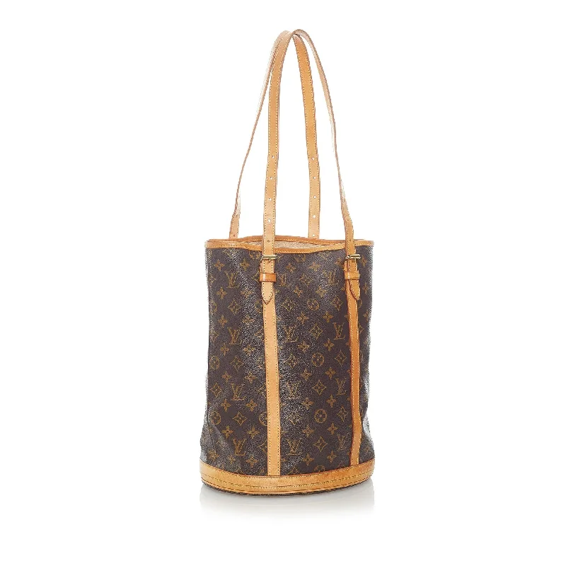 Louis Vuitton bags with a chain - link trim and a leather body for a modern edgeLouis Vuitton Monogram Bucket GM 34701)