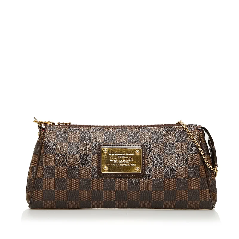 Louis Vuitton bags with a chain - link trim and a leather body for a modern edgeLouis Vuitton Eva Damier Ebene Canvas