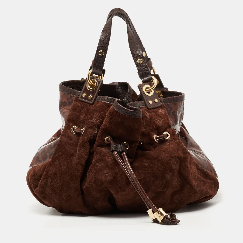 Louis Vuitton bags with a chain - link trim and a leather body for a modern edgeLouis Vuitton Espresso Monogram Suede Limited Edition Irene Bag