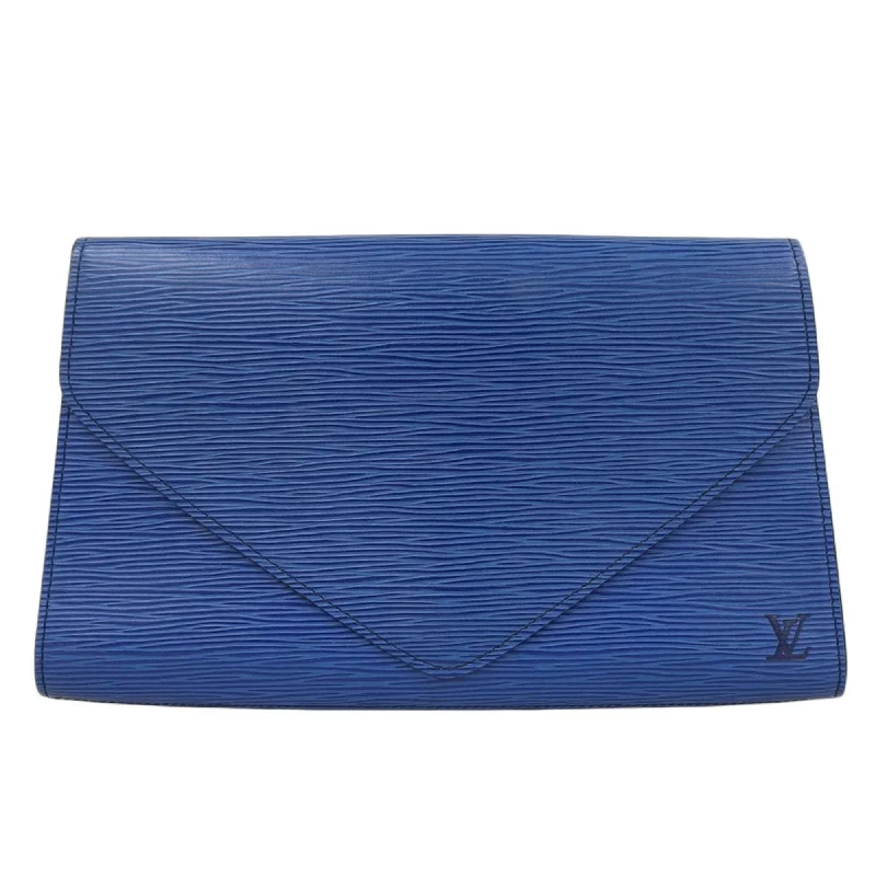 Louis Vuitton bags with a chain - link trim and a leather body for a modern edgeLouis Vuitton Epi Art Deco Second Bag Clutch Toledo Blue M52635