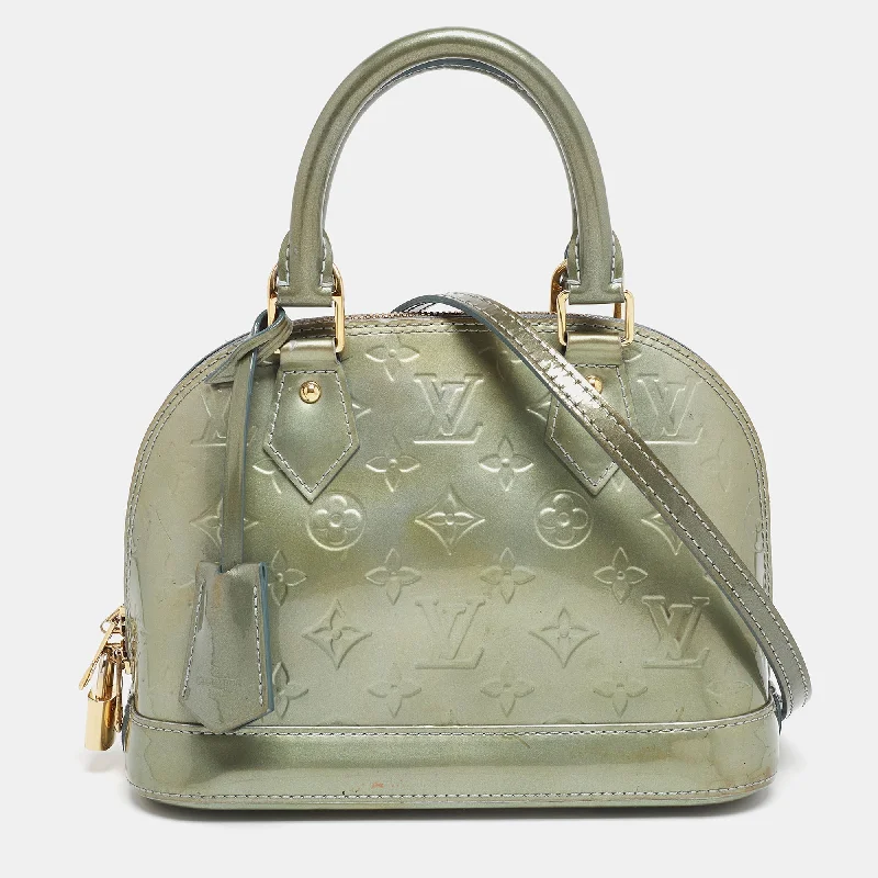 Louis Vuitton bags with a chain - link trim and a leather body for a modern edgeLouis Vuitton Green Monogram Vernis Alma BB Bag