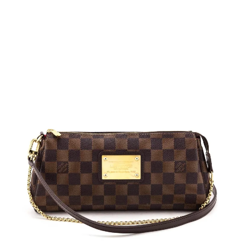 Louis Vuitton bags with a chain - link trim and a leather body for a modern edgeLouis Vuitton Eva Damier Ebene Clutch-Pochette