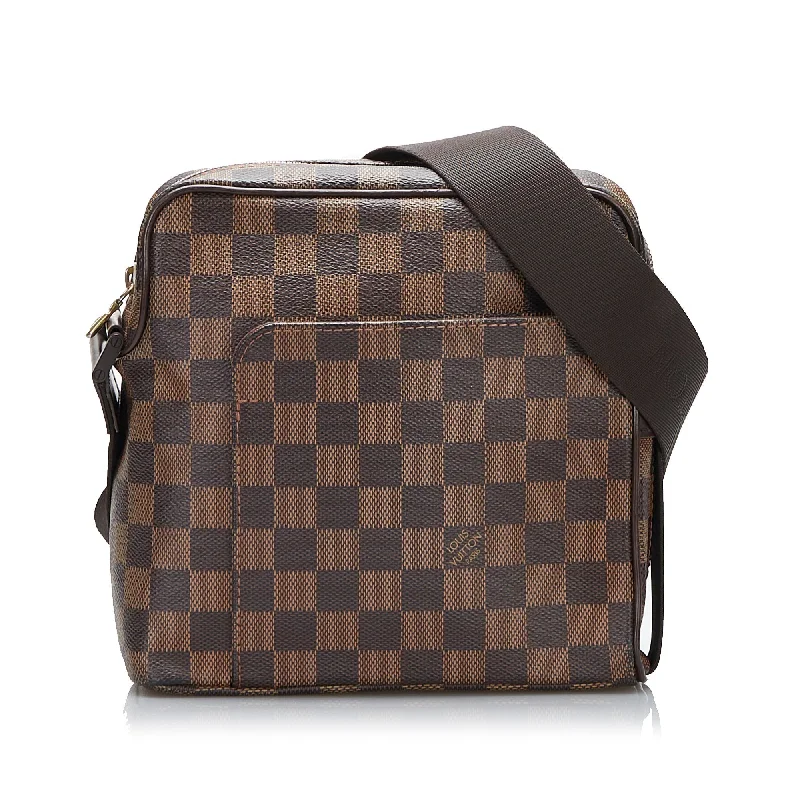 Louis Vuitton bags with a chain - link trim and a leather body for a modern edgeLouis Vuitton Damier Ebene Olav PM Crossbody Bag