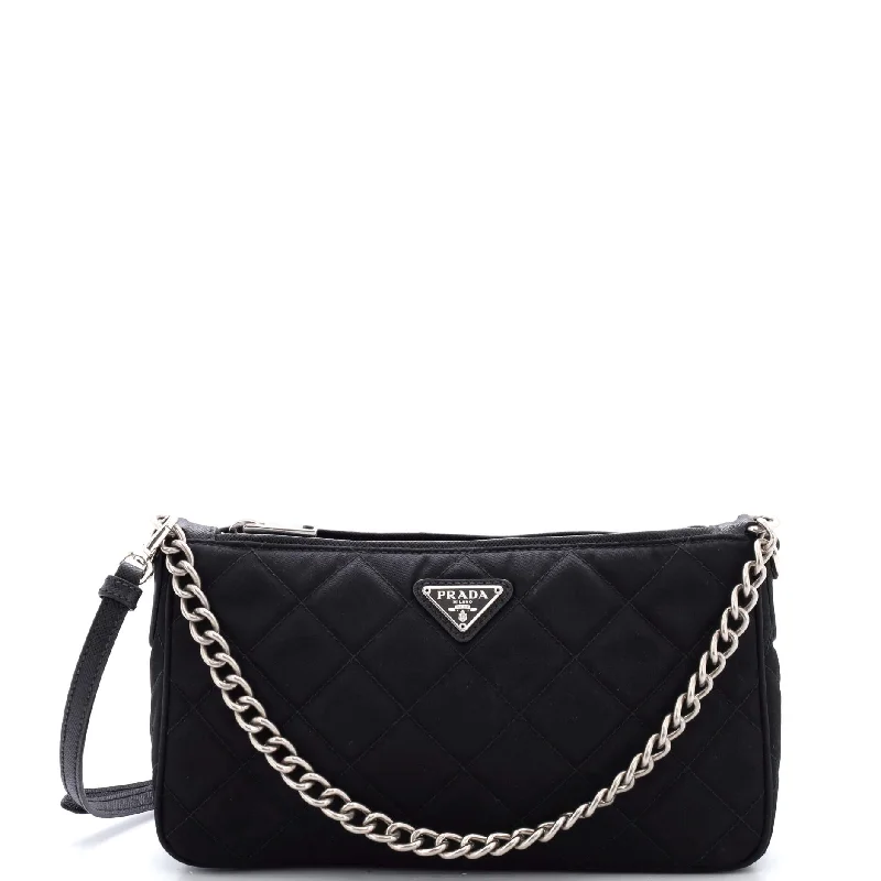 Chain Zip Shoulder Bag Quilted Tessuto Small