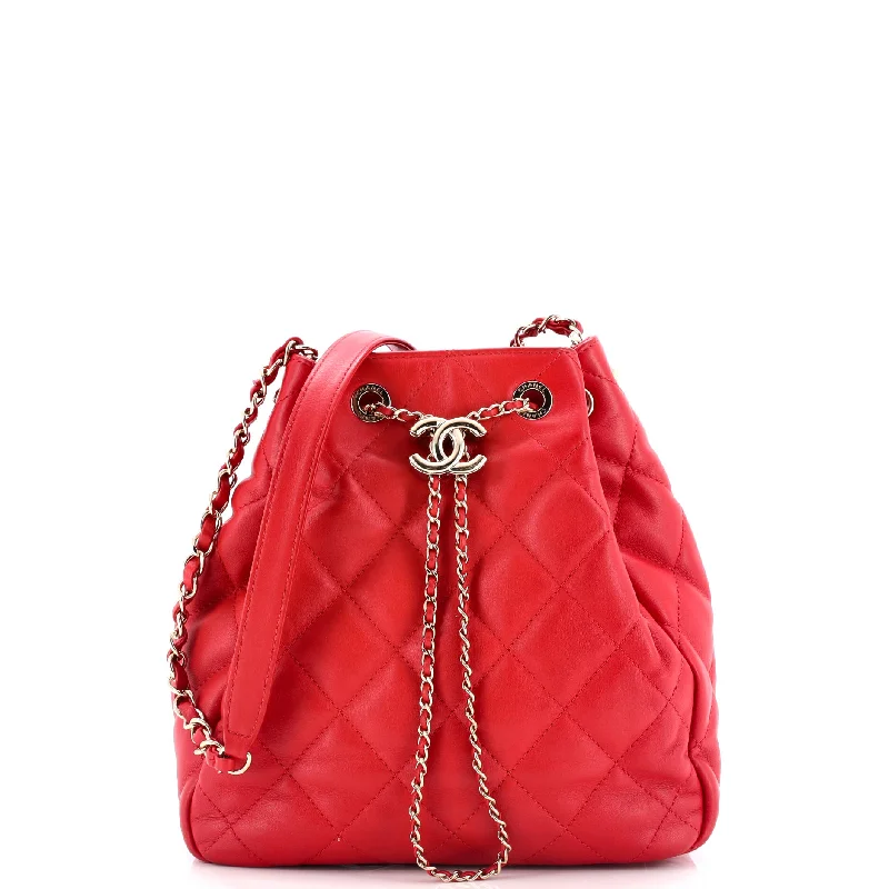 CC Drawstring Bucket Bag Quilted Lambskin Small