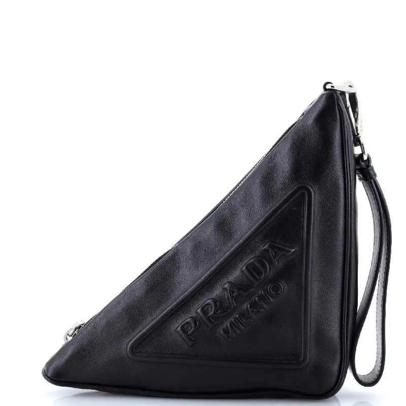 Triangle Logo Wristlet Pouch Embossed Leather