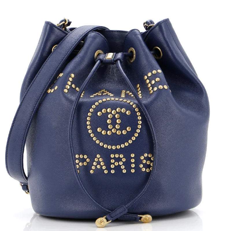 Deauville Drawstring Bucket Bag Studded Caviar Medium