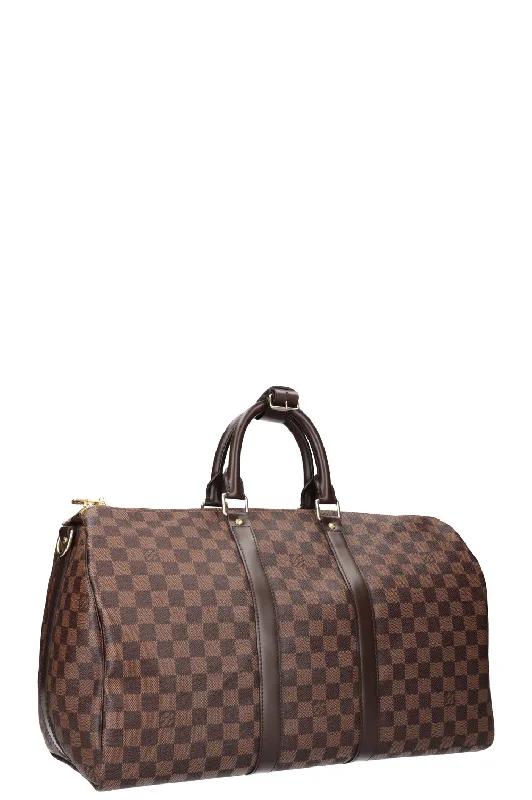 Louis Vuitton bags with a chain - link trim and a leather body for a modern edgeLOUIS VUITTON Keepall 45 Damier Ebene