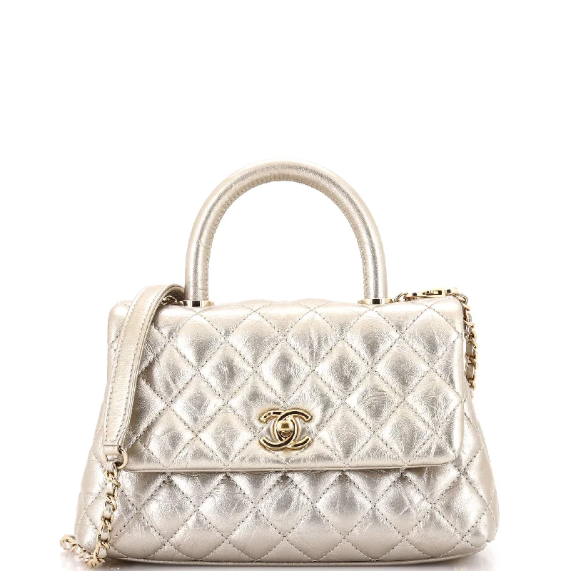 Coco Top Handle Bag Quilted Aged Calfskin Mini