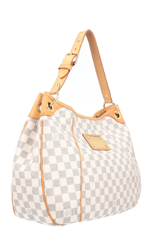 Louis Vuitton bags with a chain - link trim and a leather body for a modern edgeLOUIS VUITTON Galliera Bag Damier Azur