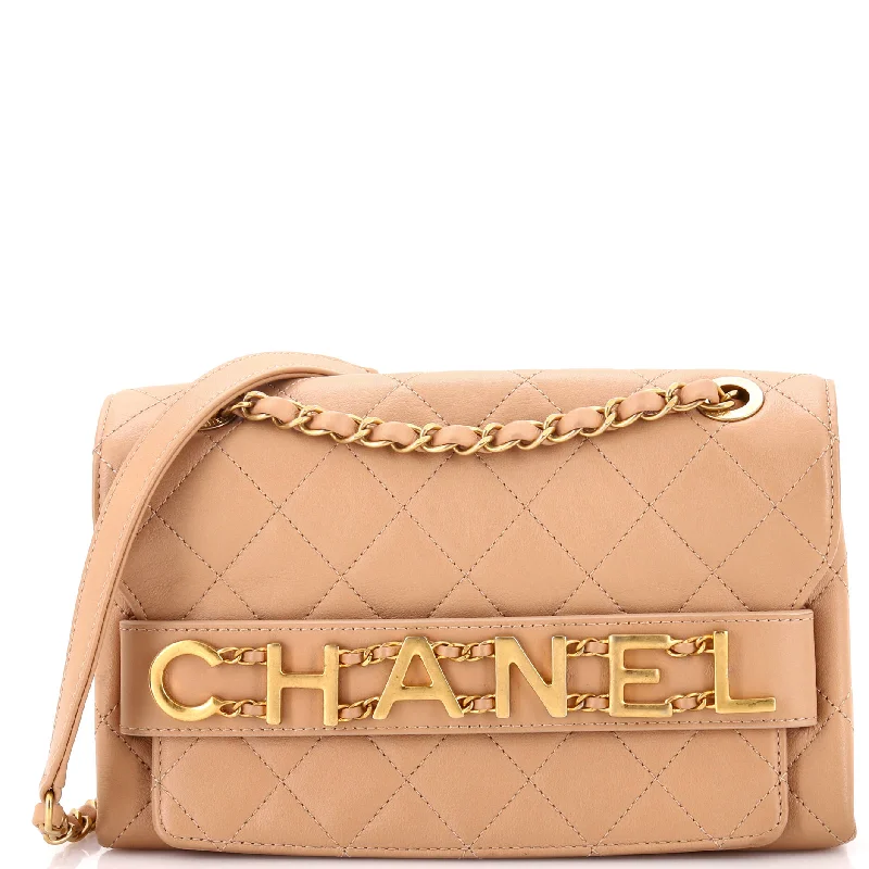 Logo Enchained Flap Bag Quilted Calfskin Medium