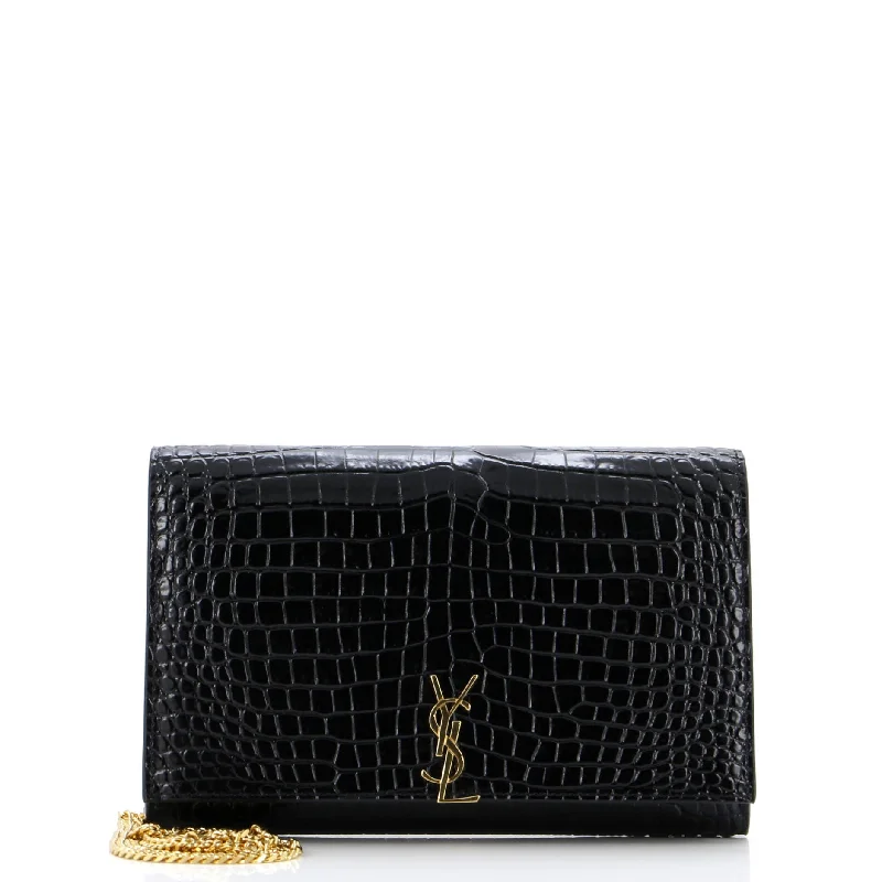 Classic Monogram Flap Chain Wallet Crocodile Embossed Leather