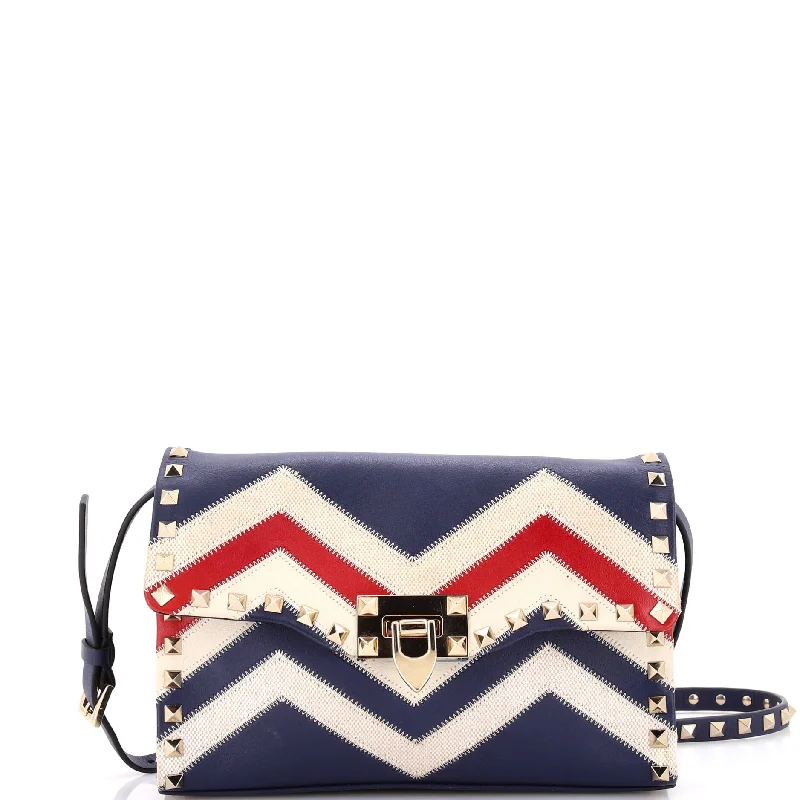 Rockstud Flip Lock Flap Bag Leather and Canvas Small