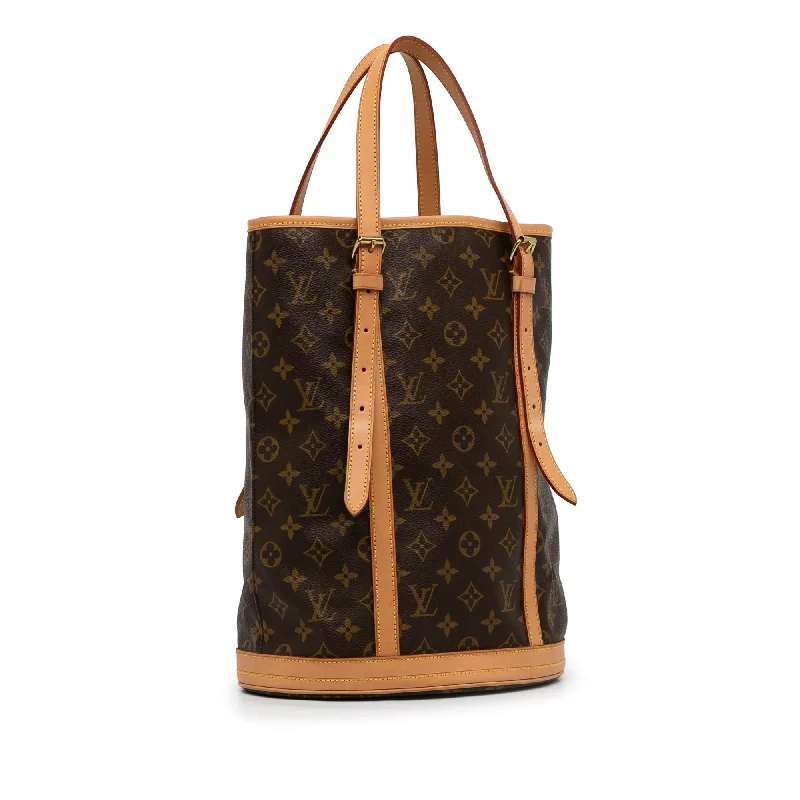 Louis Vuitton bags with a chain - link trim and a leather body for a modern edgeLouis Vuitton Monogram Bucket GM (02nlxO)