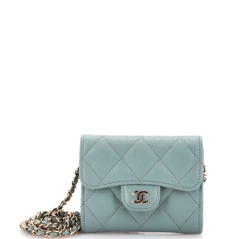 Classic Flap Card Holder on Chain Quilted Caviar Mini