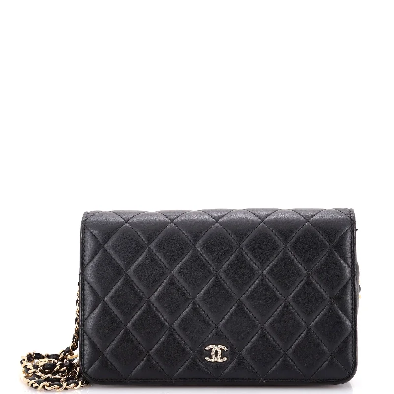 Pearl Strap Wallet on Chain Quilted Iridescent Lambskin