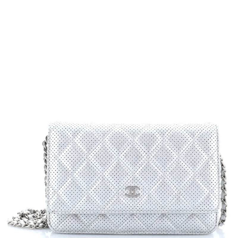 Wallet on Chain Quilted Perforated Lambskin