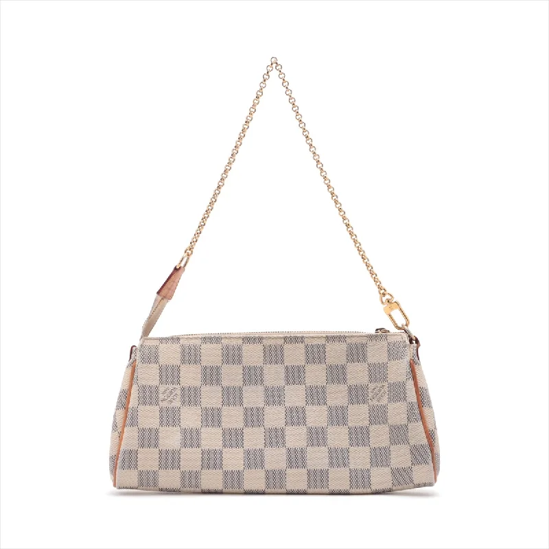 Louis Vuitton bags with a chain - link trim and a leather body for a modern edgeLOUIS VUITTON Eva Pochette in Damier Azur N55214