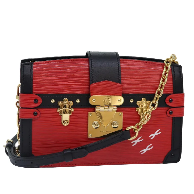 Louis Vuitton bags with a chain - link trim and a leather body for a modern edgeLOUIS VUITTON Epi Trunk Clutch Shoulder Bag Red Black M51697 LV Auth ar12517A