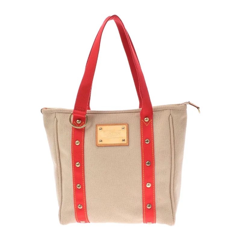 Louis Vuitton bags with a chain - link trim and a leather body for a modern edgeLOUIS VUITTON Antigua Hippo MM Beige M40035 Women's Cotton Canvas Handbag