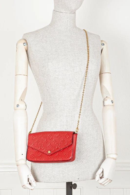 Louis Vuitton bags with a chain - link trim and a leather body for a modern edgeLOUIS VUITTON Felicie Pochette MNG Empreinte Red