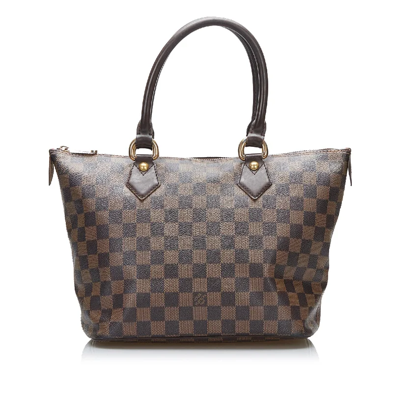 Louis Vuitton bags with a chain - link trim and a leather body for a modern edgeLouis Vuitton Damier Ebene Saleya PM Handbag