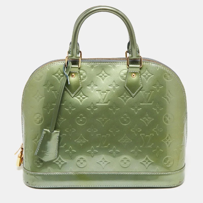 Louis Vuitton bags with a chain - link trim and a leather body for a modern edgeLouis Vuitton Givre Monogram Vernis Leather Alma PM Bag