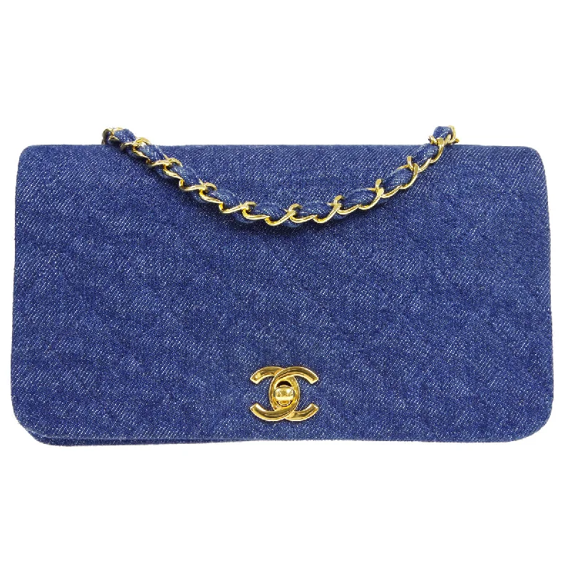 Chanel Classic Flap Bag for Evening PartyCHANEL * Full Flap Chain Shoulder Bag Indigo Denim