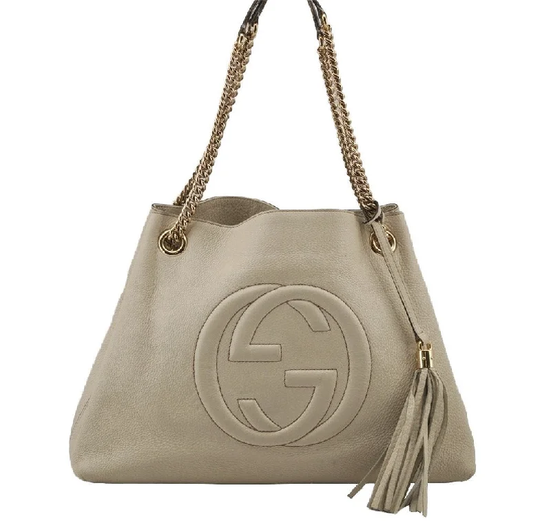 Ladies Gucci handbags with a detachable coin purse insideAuthentic GUCCI SOHO Vintage Tassel Tote Bag Chain Leather 308982 White 7911J