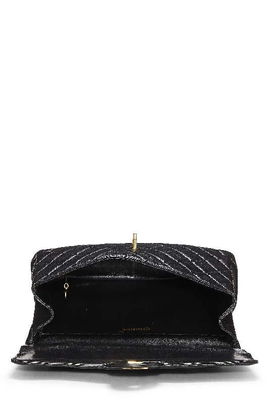 Chanel Designer Handbag with Unique DesignChanel,  Black Quilted Lambskin Double Sided Classic Flap Jumbo, Black