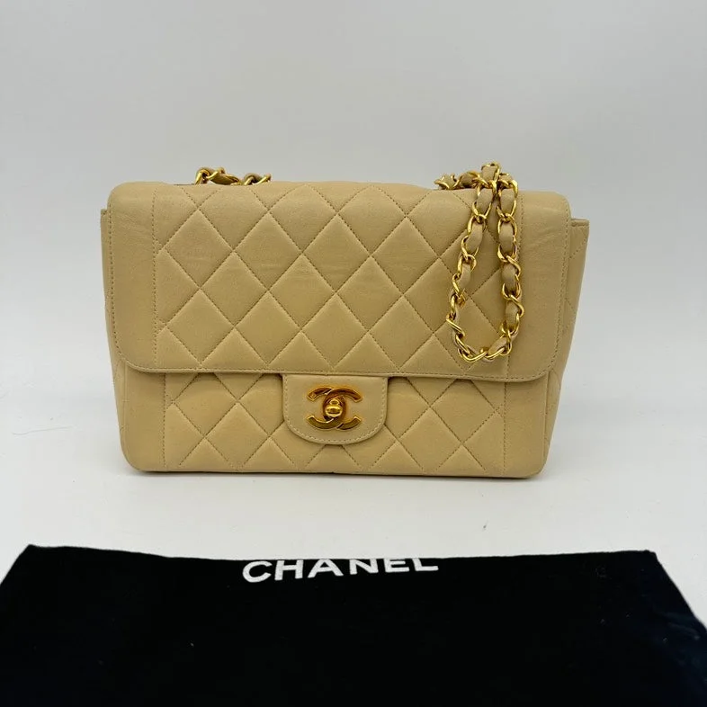 Chanel Luxury Handbag for High - End EventsChanel Vintage Lambskin Beige Single Flap Shoulder Bag Medium