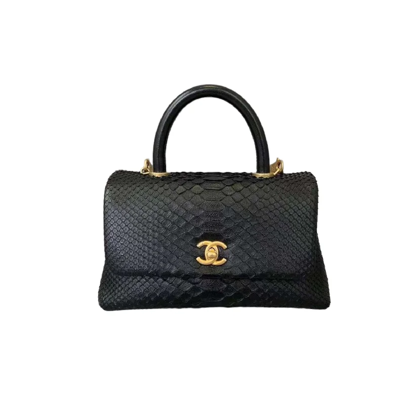 Chanel Designer Handbag with Unique DesignPython Coco Handle Small Flap Black GHW