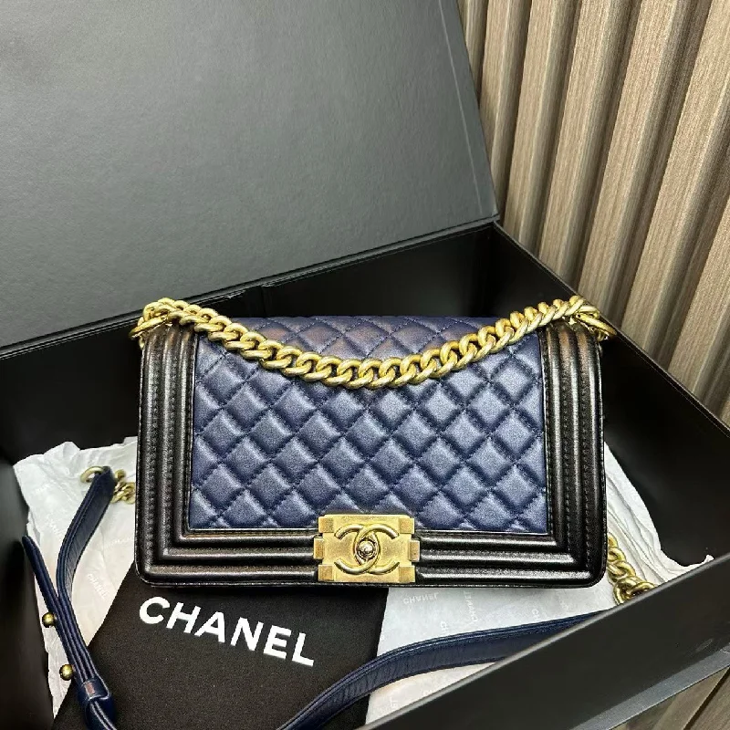 Chanel Quilted Leather Shoulder Bag for FashionistasChanel Leboy Navy Black Quilted Leather Shoulder Bag Medium 2017