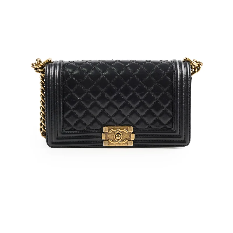 Chanel Luxury Handbag for High - End EventsChanel Old Medium Boy Shiny Calfskin Black - Series 17